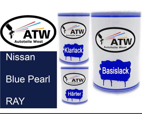 Nissan, Blue Pearl, RAY: 500ml Lackdose + 500ml Klarlack + 250ml Härter - Set, von ATW Autoteile West.